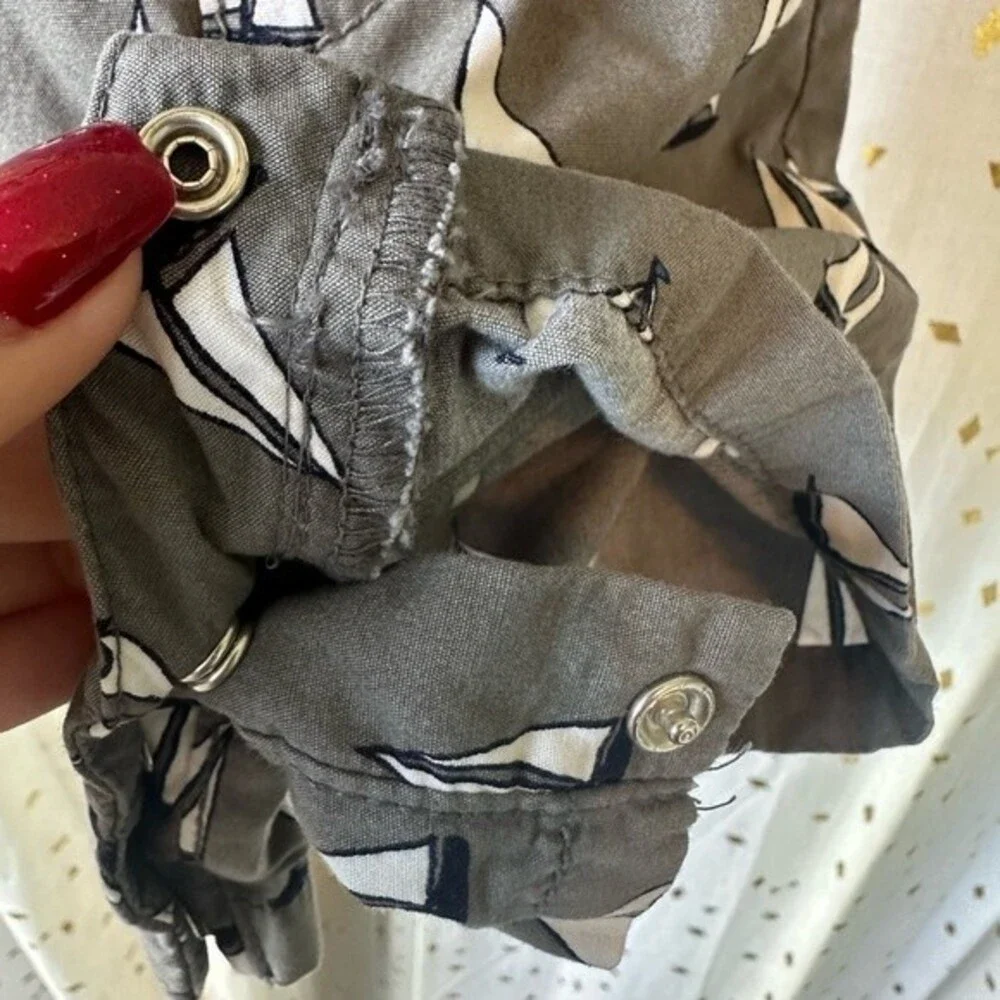 Gymboree Infant Boys 100% Cotton Nautical Grey Sailboats Overalls Size 6-12 Mo.